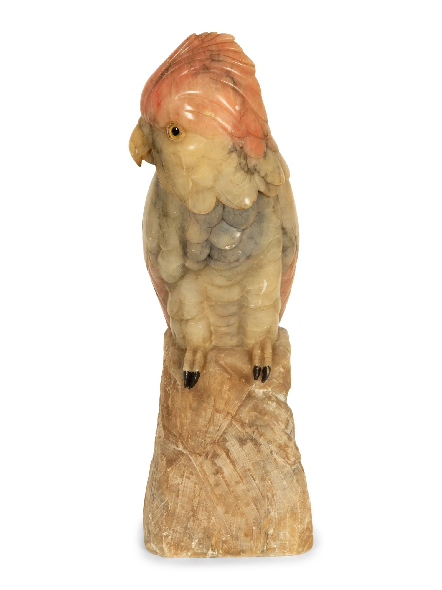 A Carved and Stained Hardstone Model of a Parrot — 20th Century