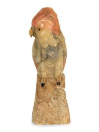 A Carved and Stained Hardstone Model of a Parrot — 20th Century