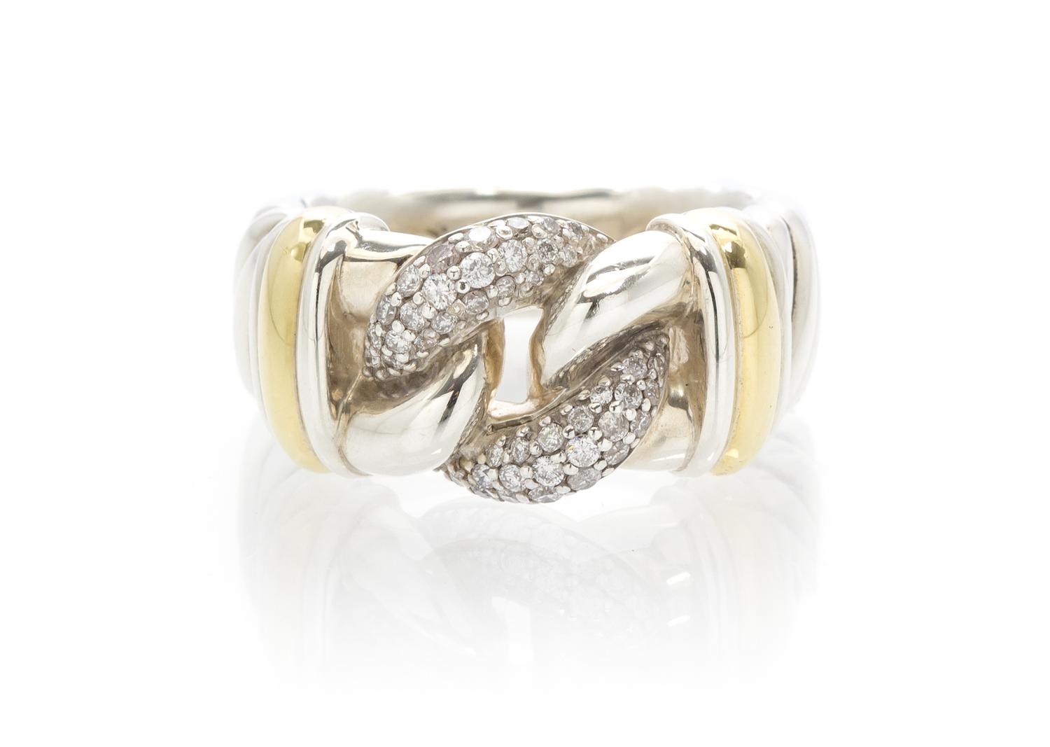 A Sterling Silver, 18 Karat Yellow Gold and Diamond Metro Ring, David Yurman, 9.60 dwts.