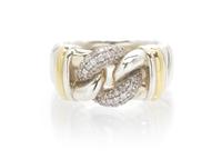 A Sterling Silver, 18 Karat Yellow Gold and Diamond Metro Ring, David Yurman, 9.60 dwts.