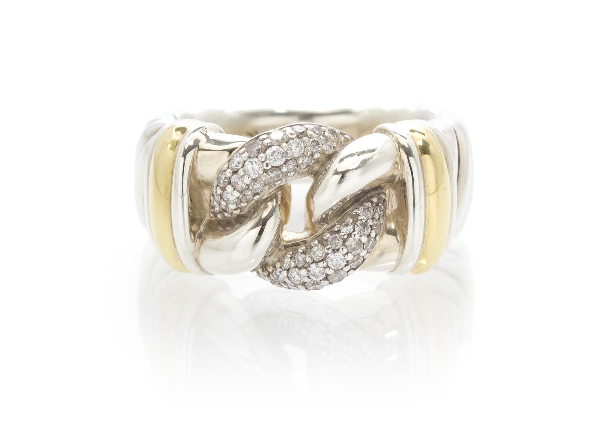 A Sterling Silver, 18 Karat Yellow Gold and Diamond Metro Ring, David Yurman, 9.60 dwts.