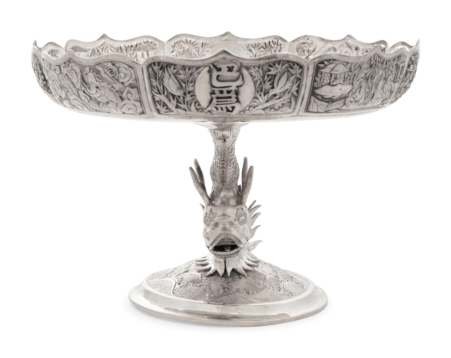 A Chinese Export Silver Stem Plate