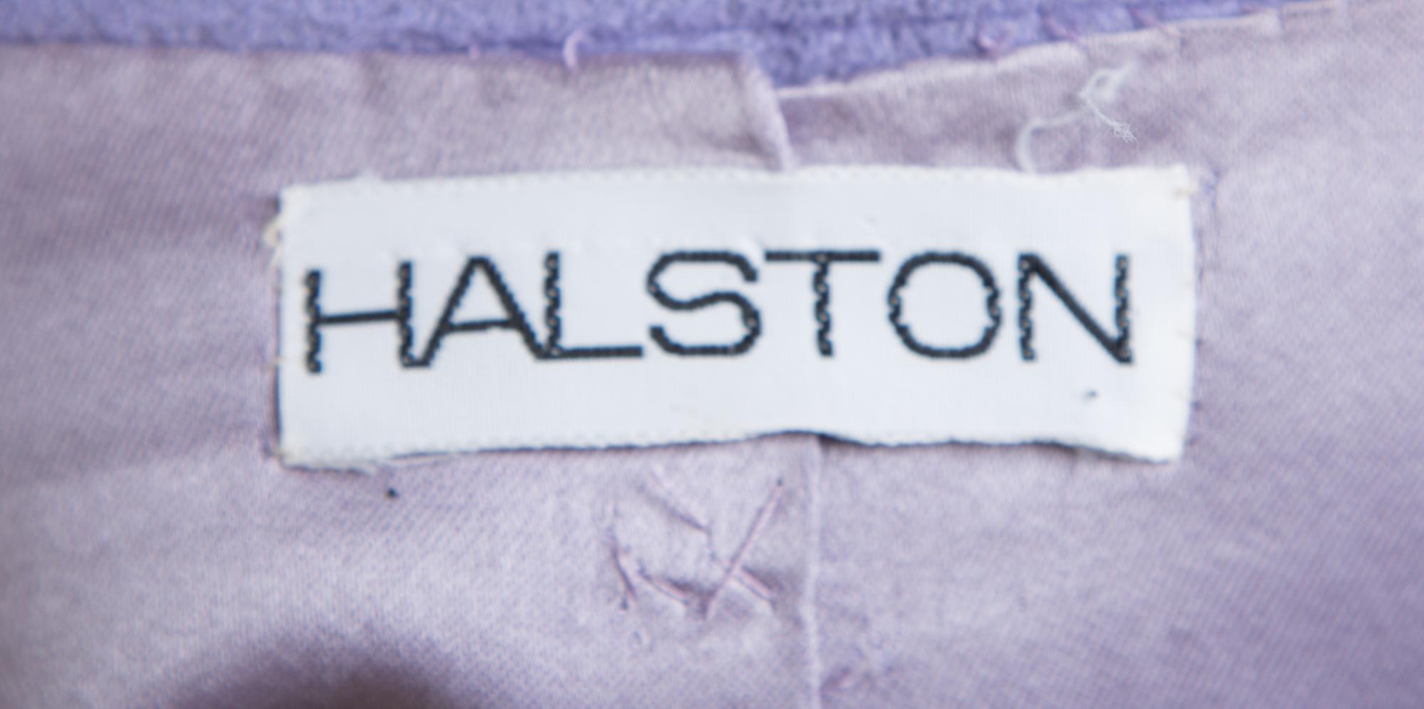 A Halston Lavender Ultra Suede Double Breasted Coat, Size 6; Belt: 62.5" x 1.75".