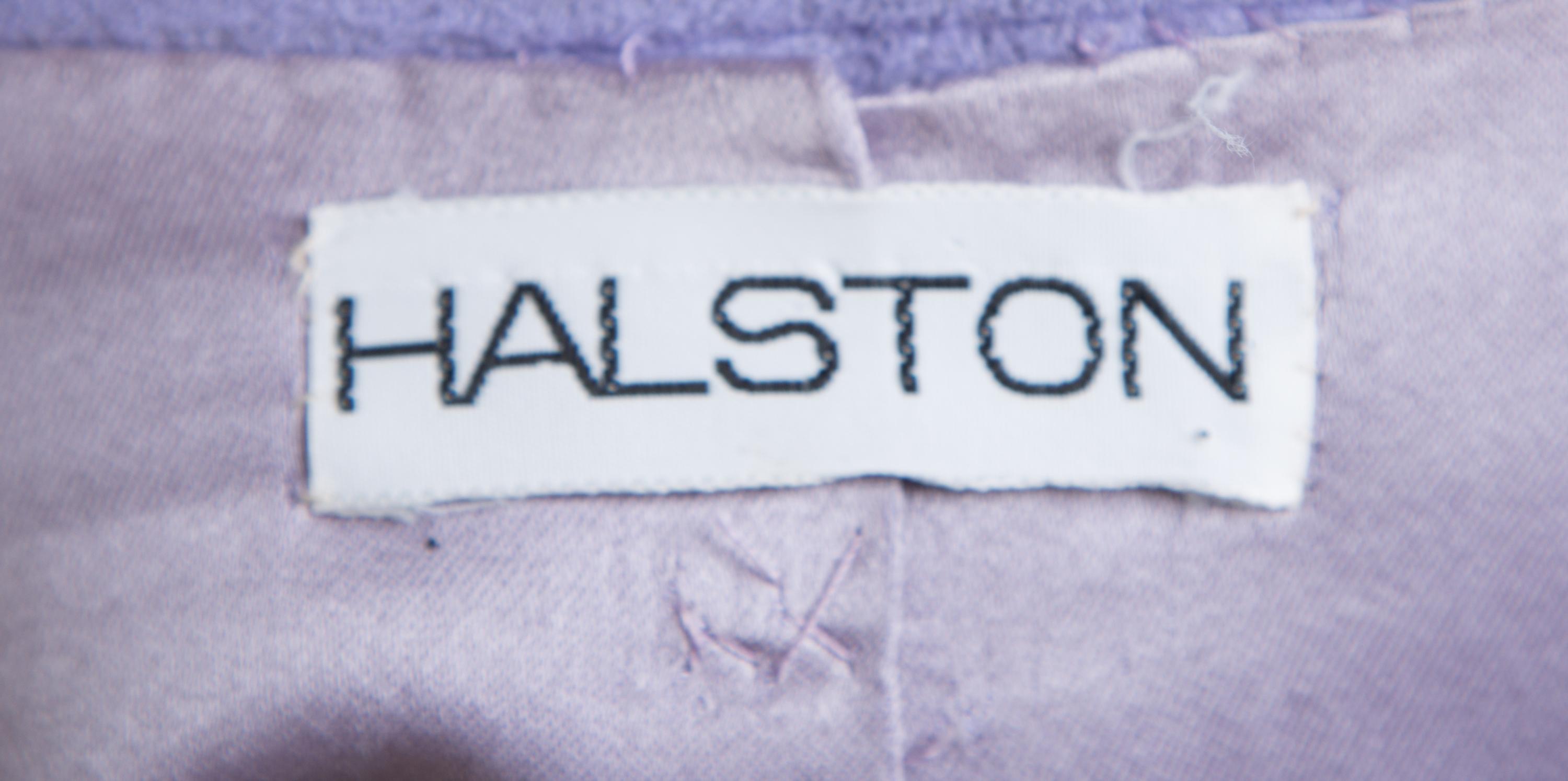 A Halston Lavender Ultra Suede Double Breasted Coat, Size 6; Belt: 62.5" x 1.75".