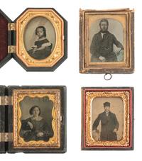 [EARLY PHOTOGRAPHY]. 42 ninth plate ambrotypes and tintypes of men, women, & children.