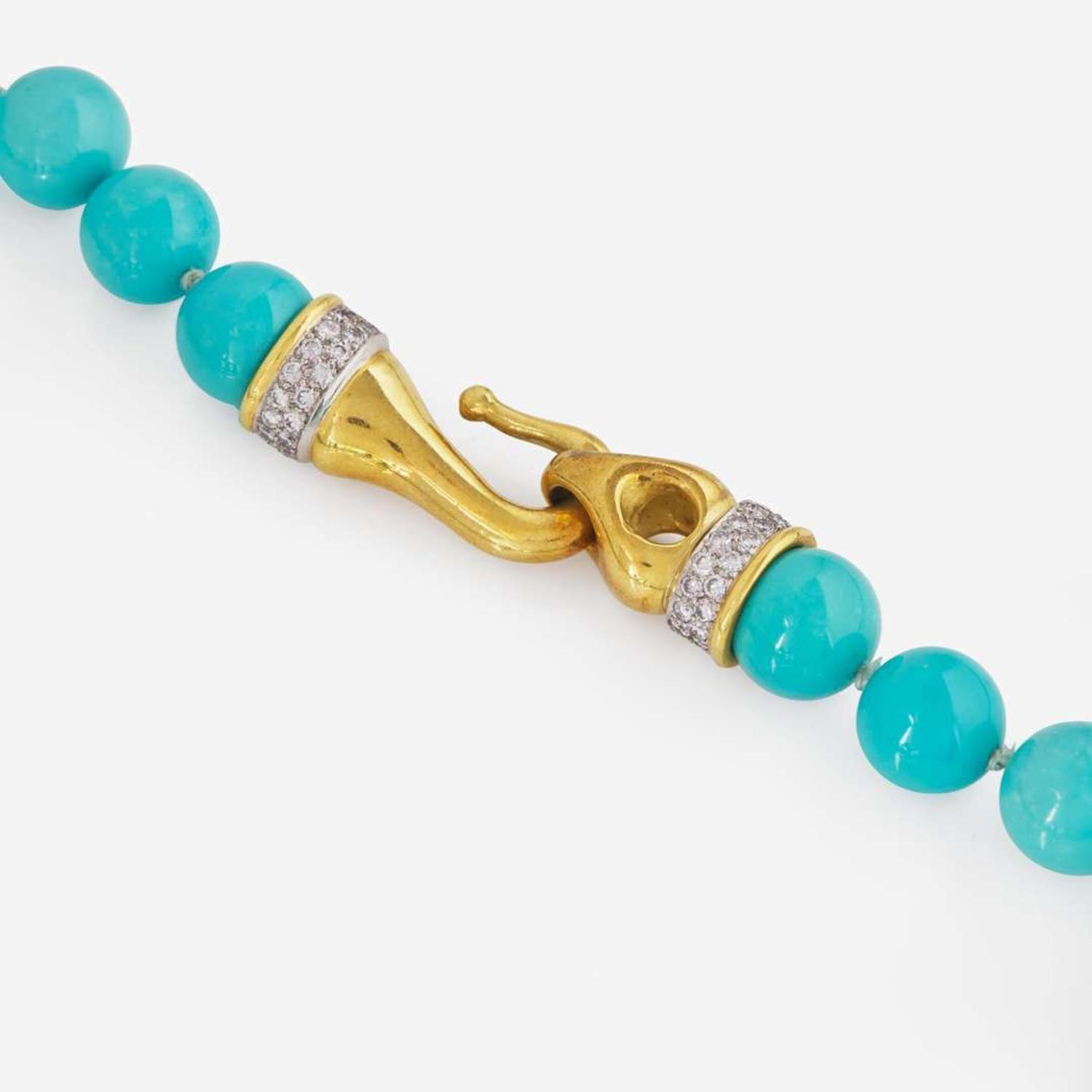 An 18K Yellow Gold, Turquoise, and Diamond Necklace