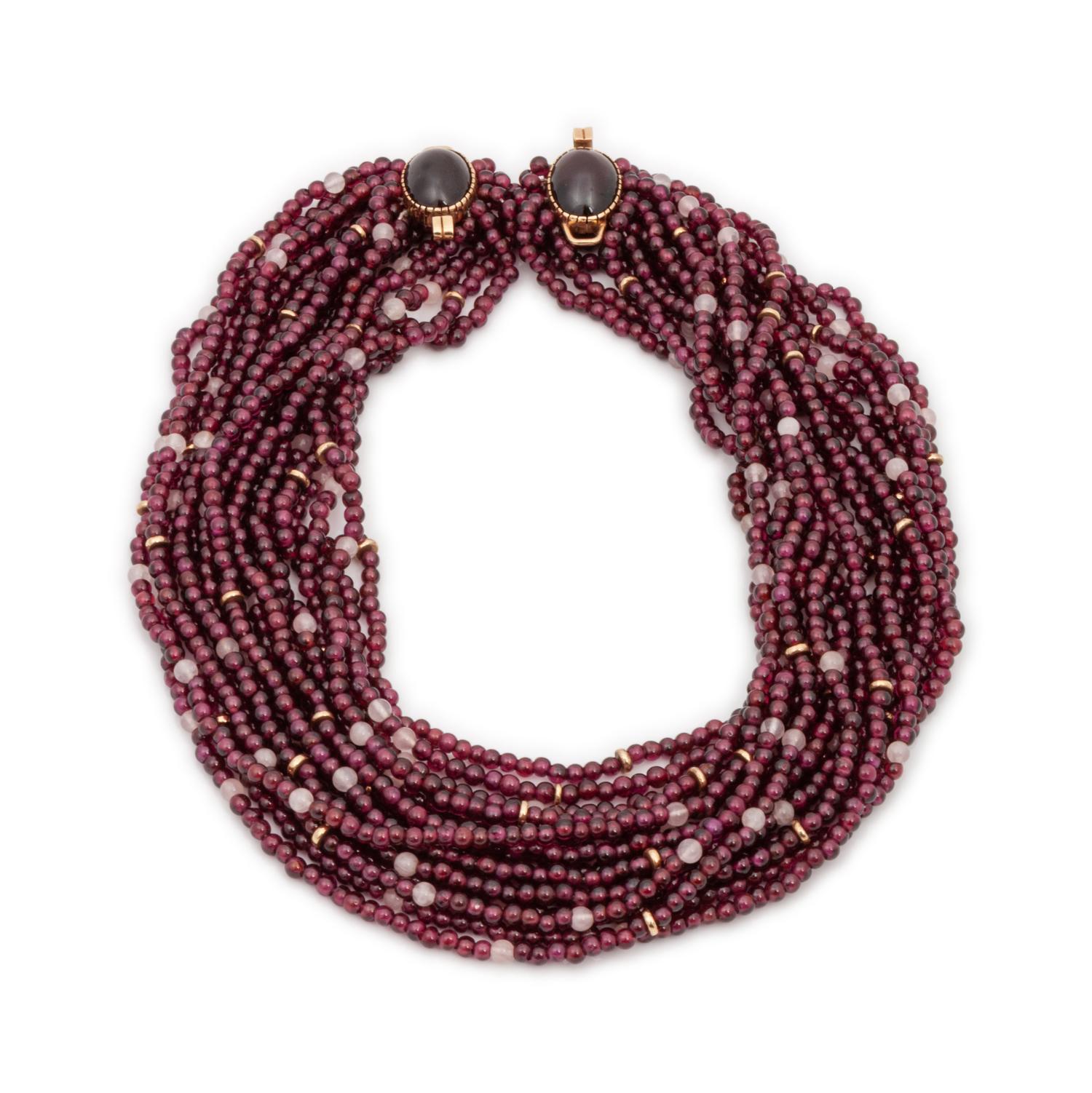 14k Gold and Garnet Multi-Strand Necklace