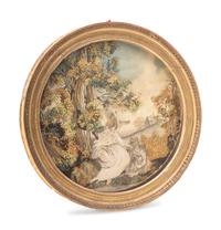 An English Needlework Picture of a Lady with a Dog