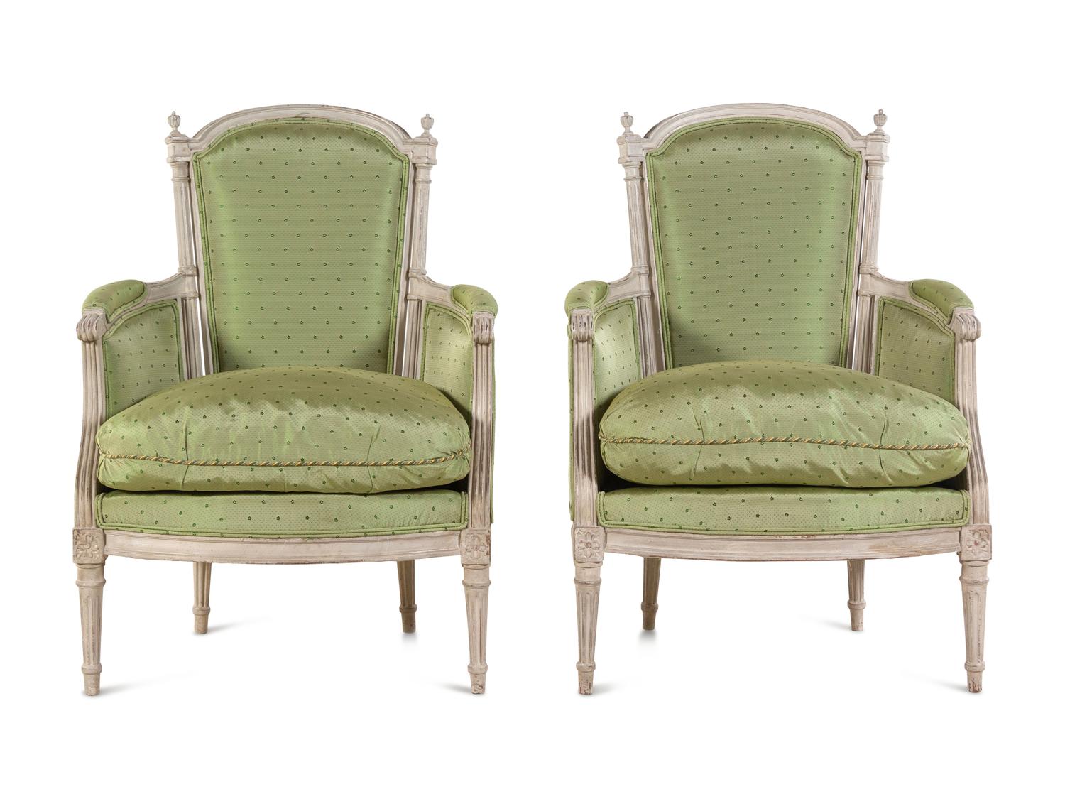 A Pair of Louis XVI Style Painted Bergères