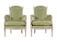 A Pair of Louis XVI Style Painted Bergères