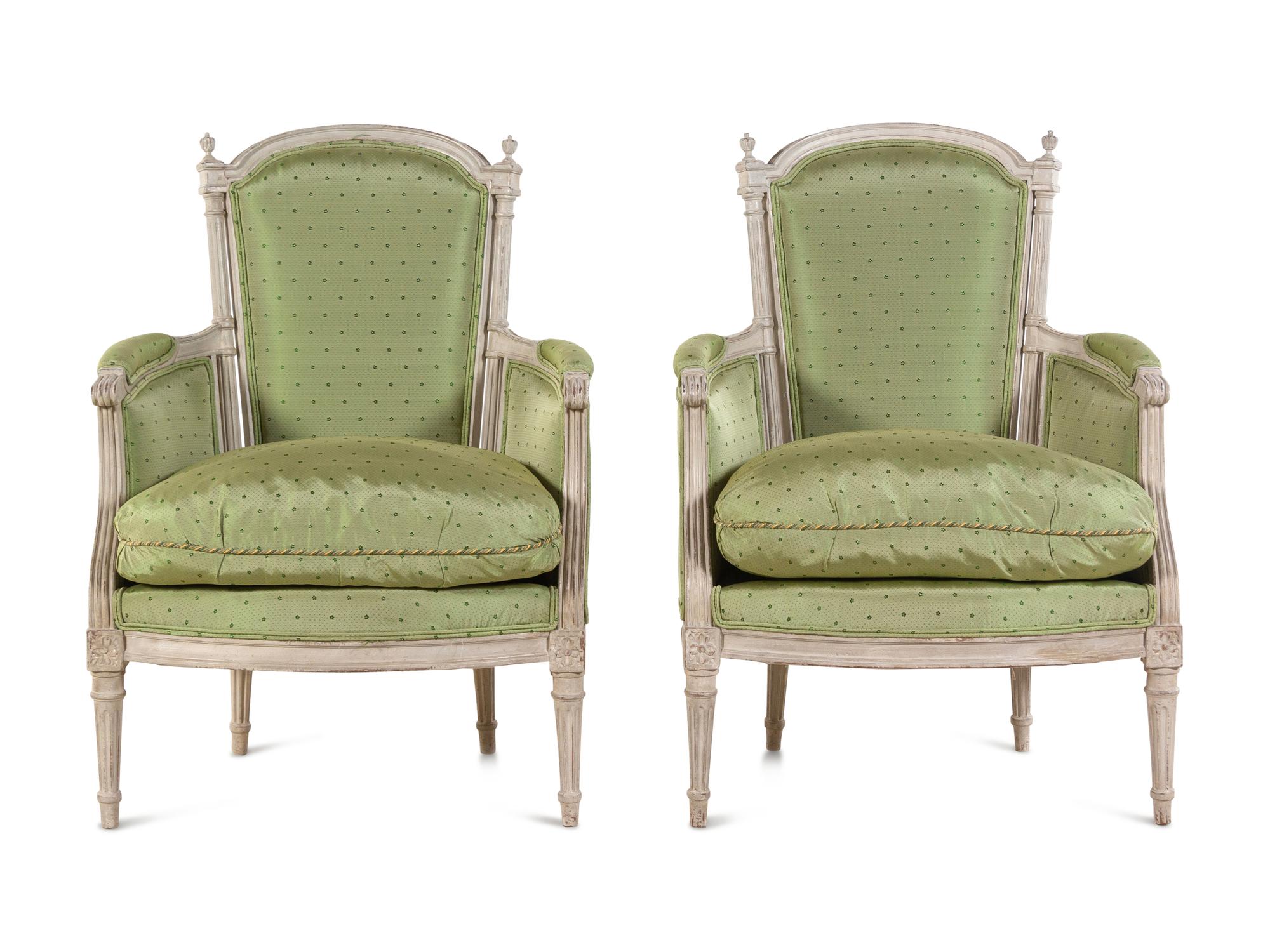 A Pair of Louis XVI Style Painted Bergères