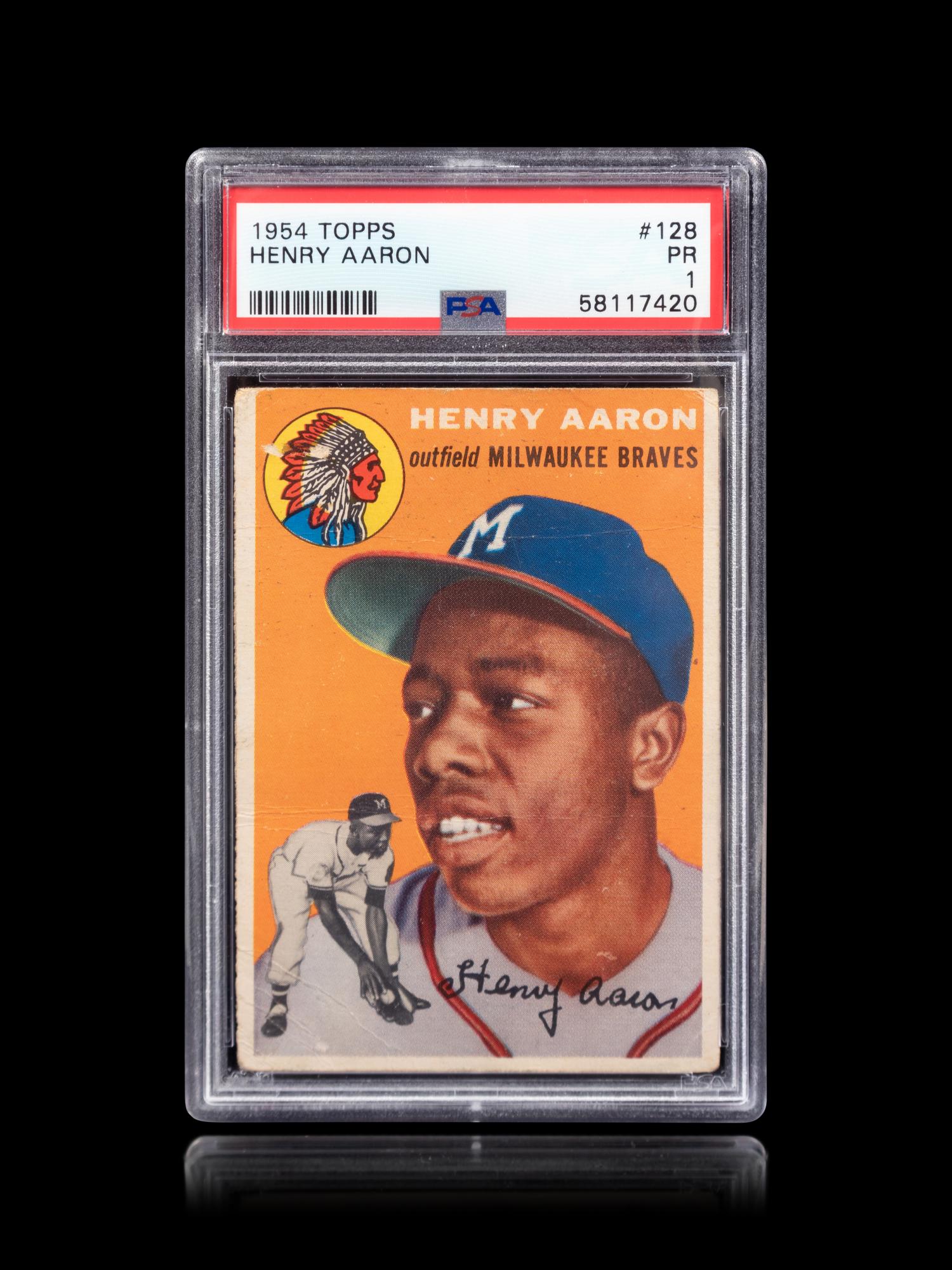 A 1954 Topps Hank Aaron Rookie Baseball Card No. 128, PSA 1