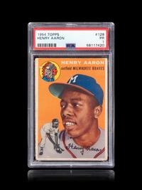 A 1954 Topps Hank Aaron Rookie Baseball Card No. 128, PSA 1