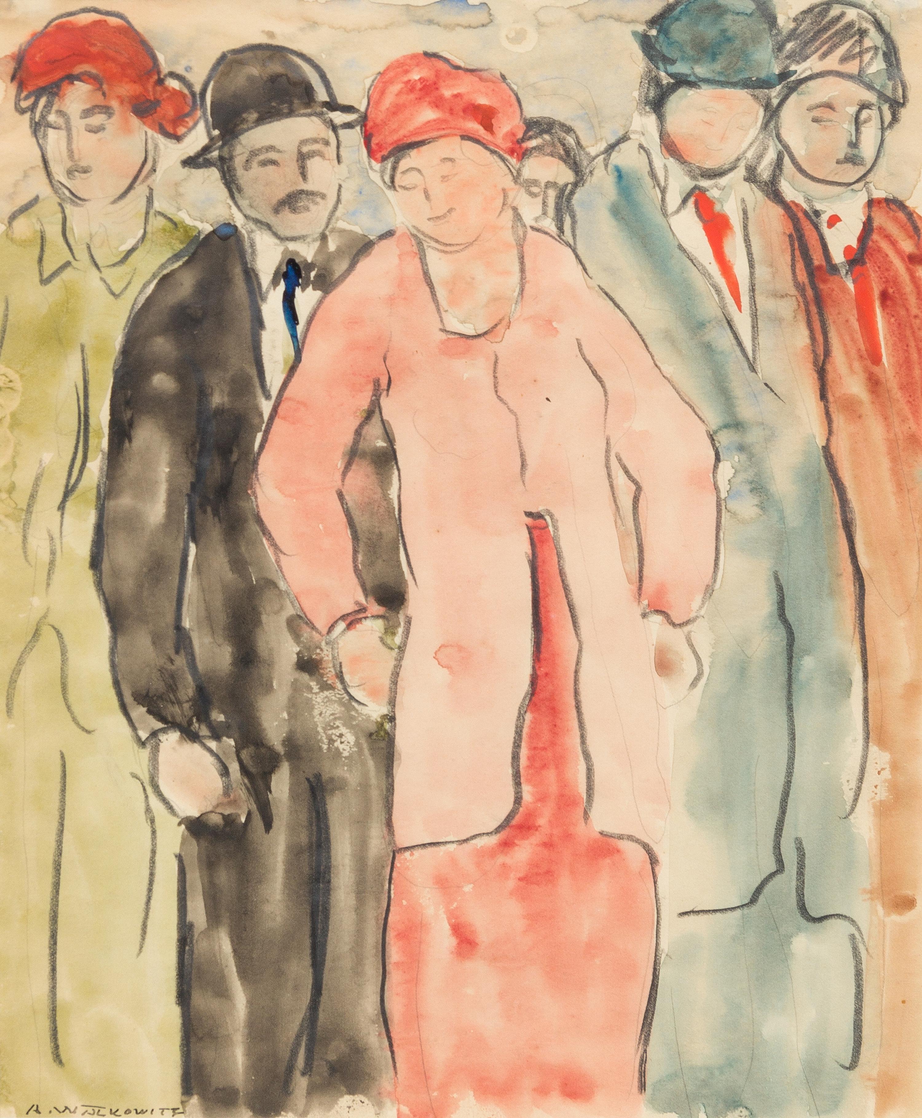 Abraham Walkowitz, (American, 1878 - 1965), People in the Street (a pair of works)