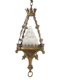 A Continental Brass and Frosted Glass Hall Lantern