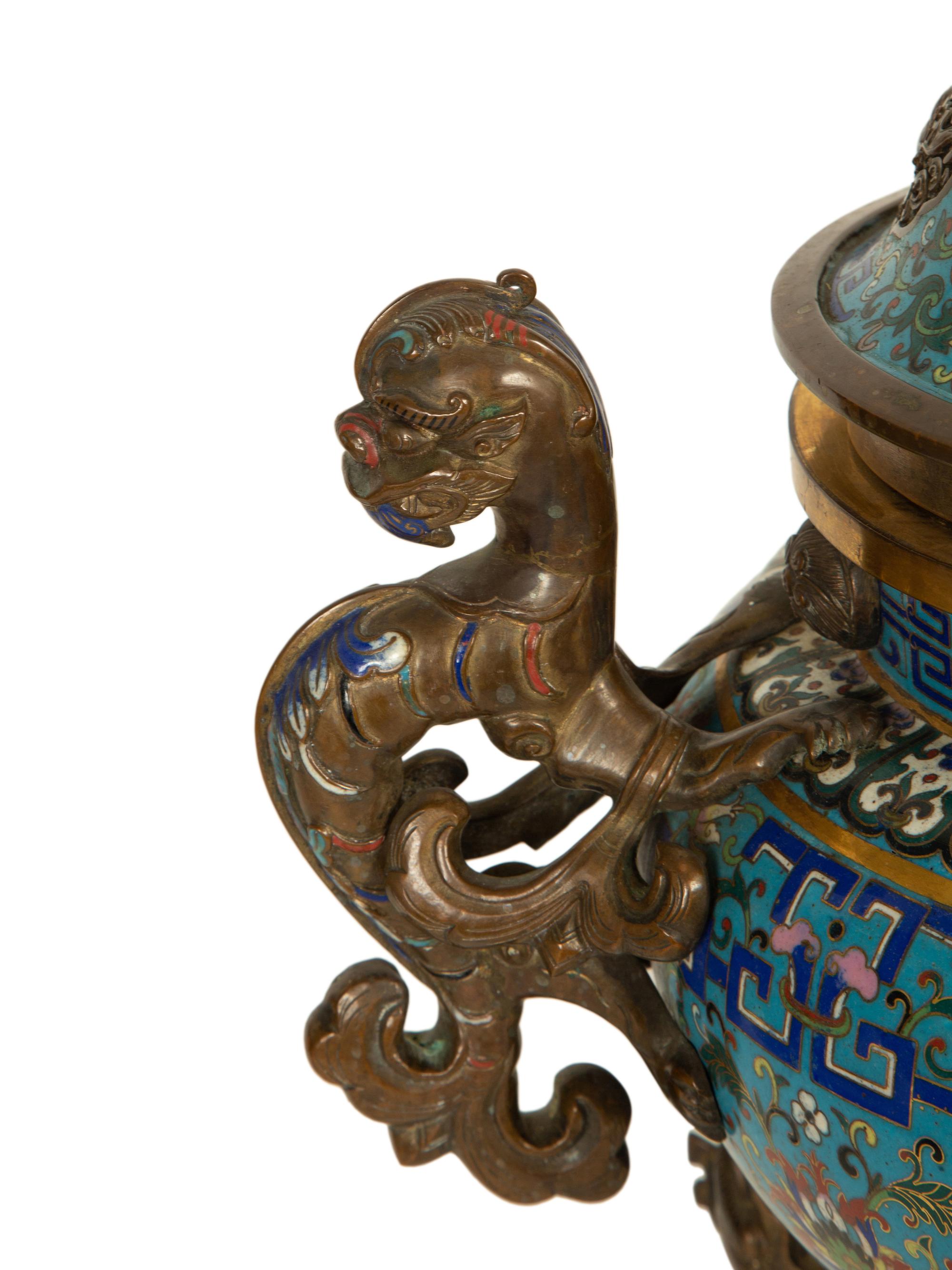 A Chinese Gilt and Enameled Bronze Mounted Cloisonne Censer