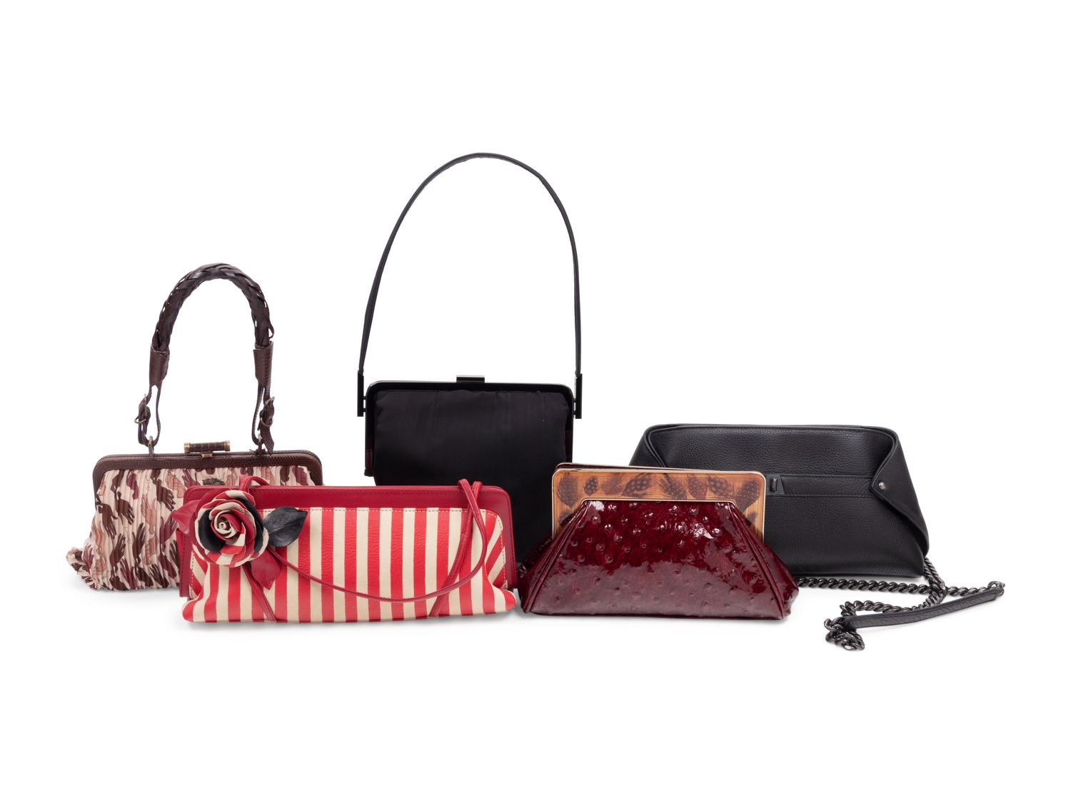 Five Assorted Designer Hand Bags: One Moschino, One Akris, One John Galliano, One Burberry, One Dolce & Gabbana