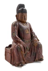 A Chinese Lacquered Carved Wood Figure Height overall 18 inches. — 18TH/19TH CENTURY