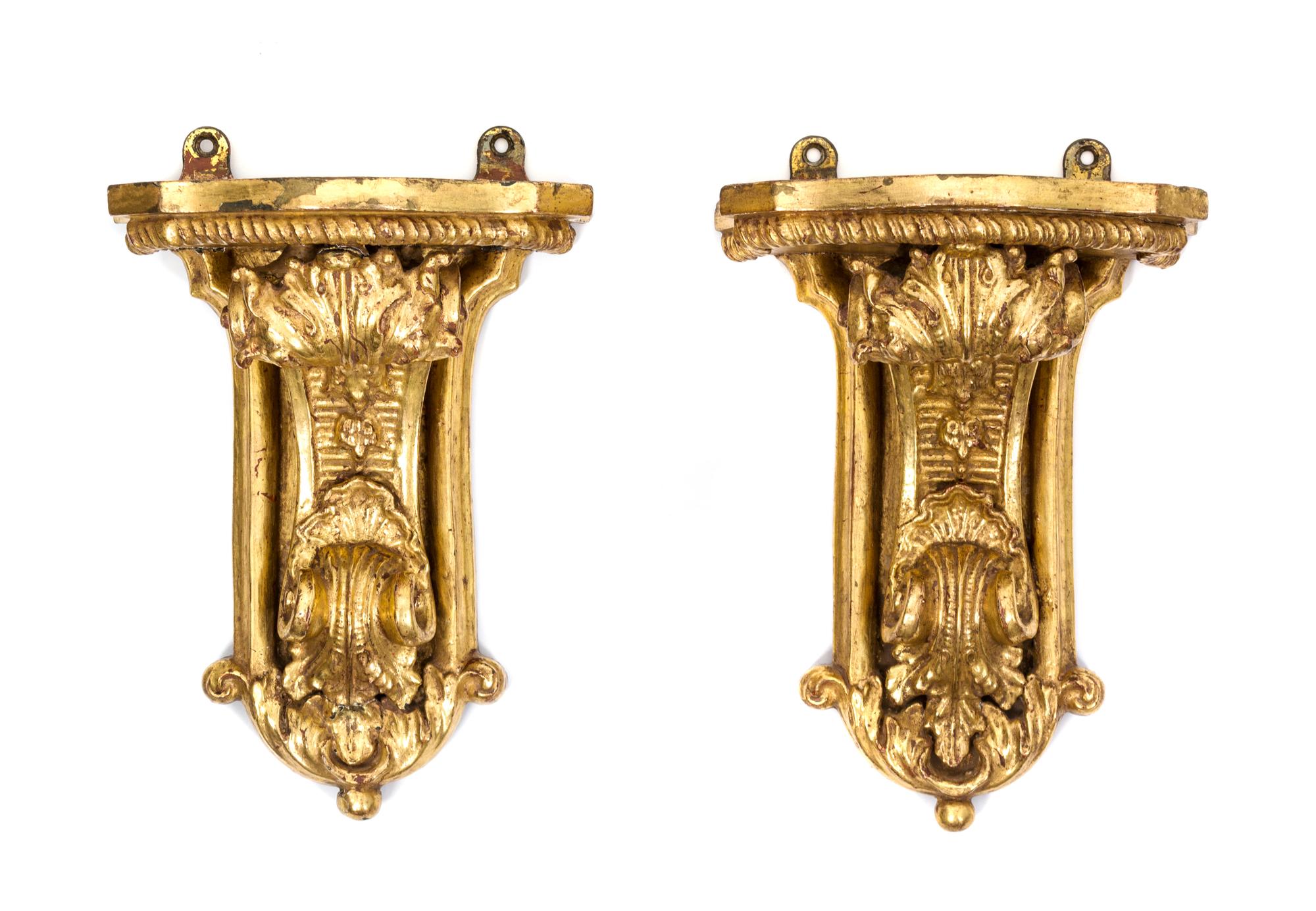 A Pair of Louis XVI Style GiltWood Wall Brackets Height 10 3/4 inches. — 19TH CENTURY
