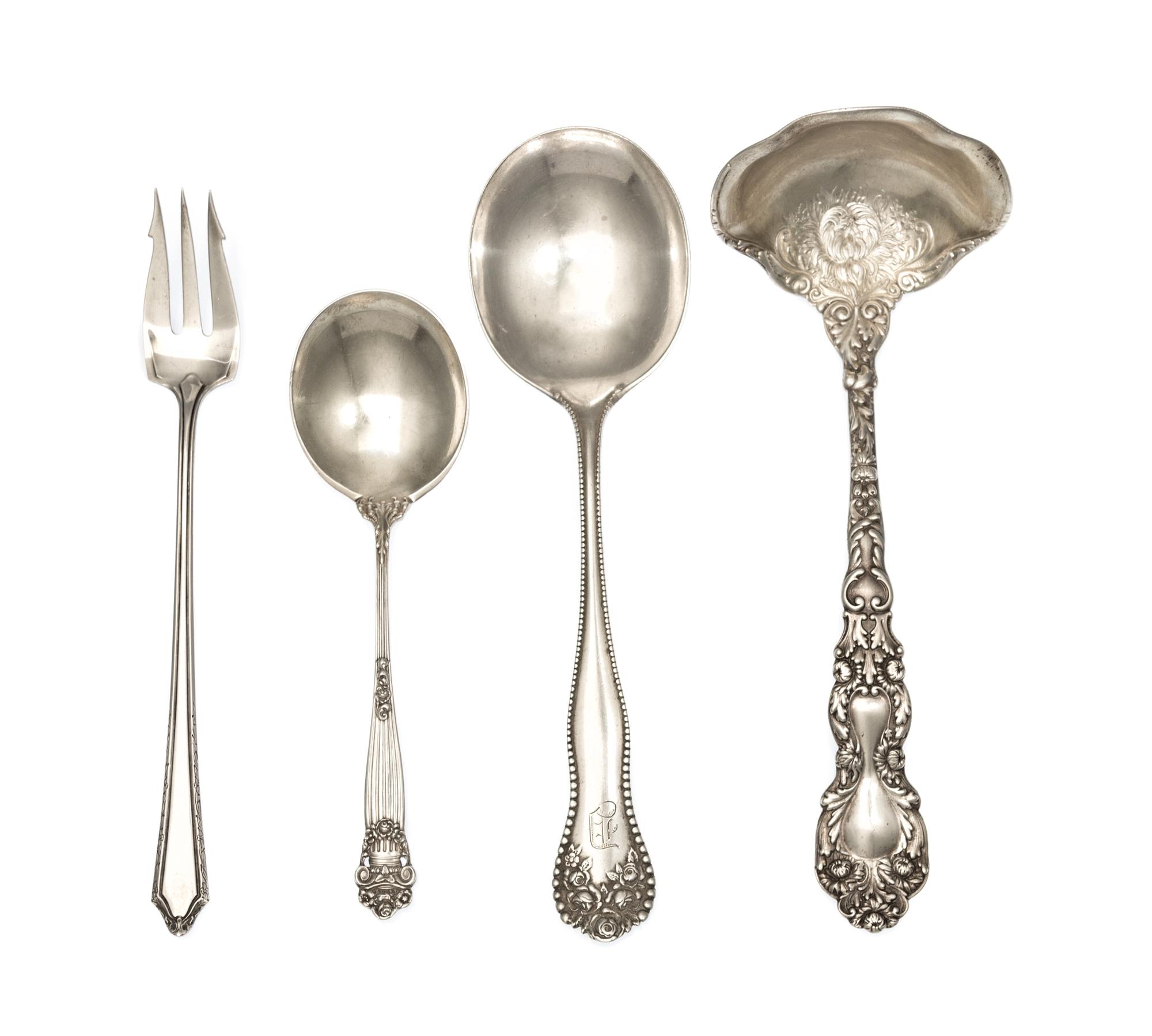 A Collection of American Silver Spoons, various makers, comprising 11 Gorham Golden Lancaster soup spoons, 10 Towle Georgian cream Soup
