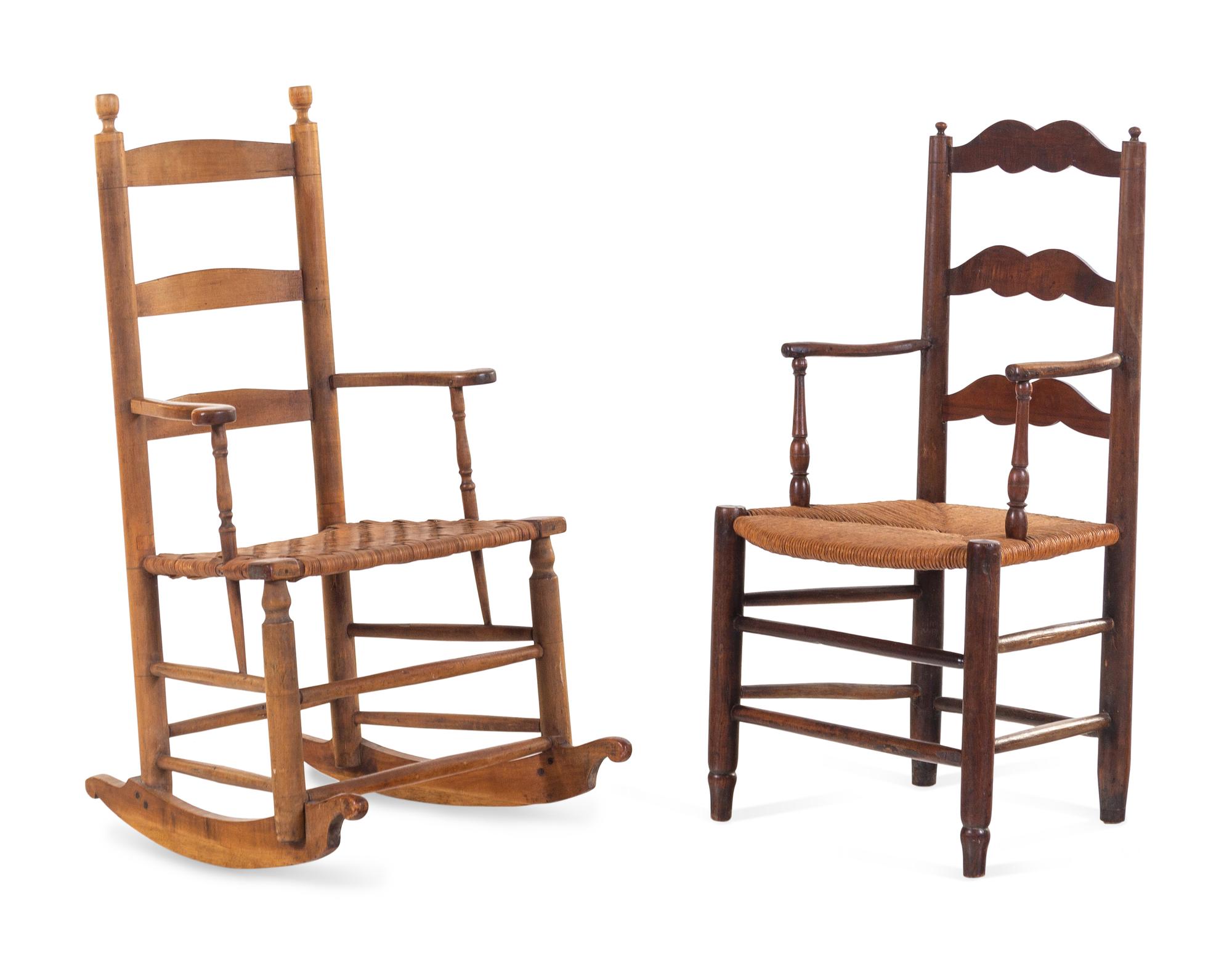 A Turned Maple Rocking Chair and a Similar Ladder-Back Armchair