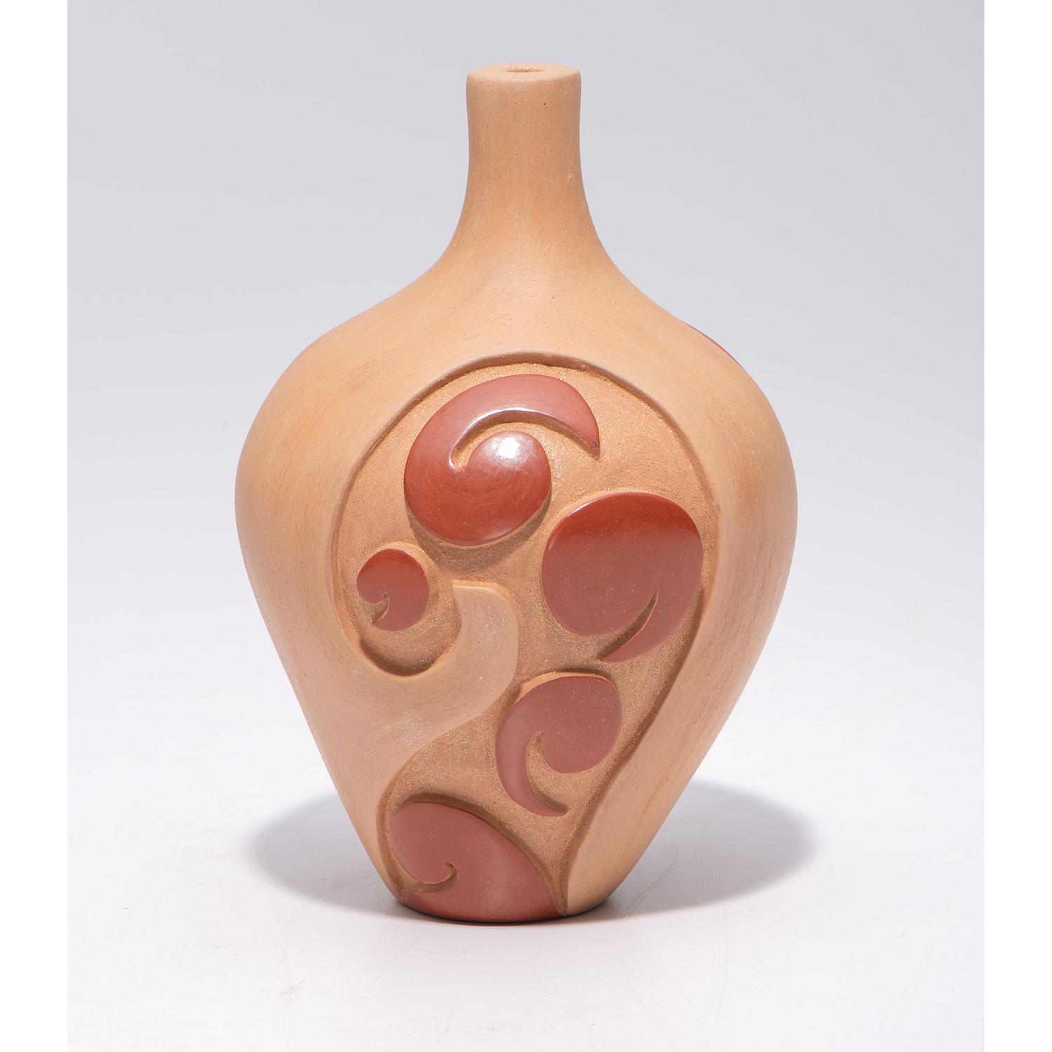 Carved Micaceous Redware Jar, with Avanyu and Raindrops