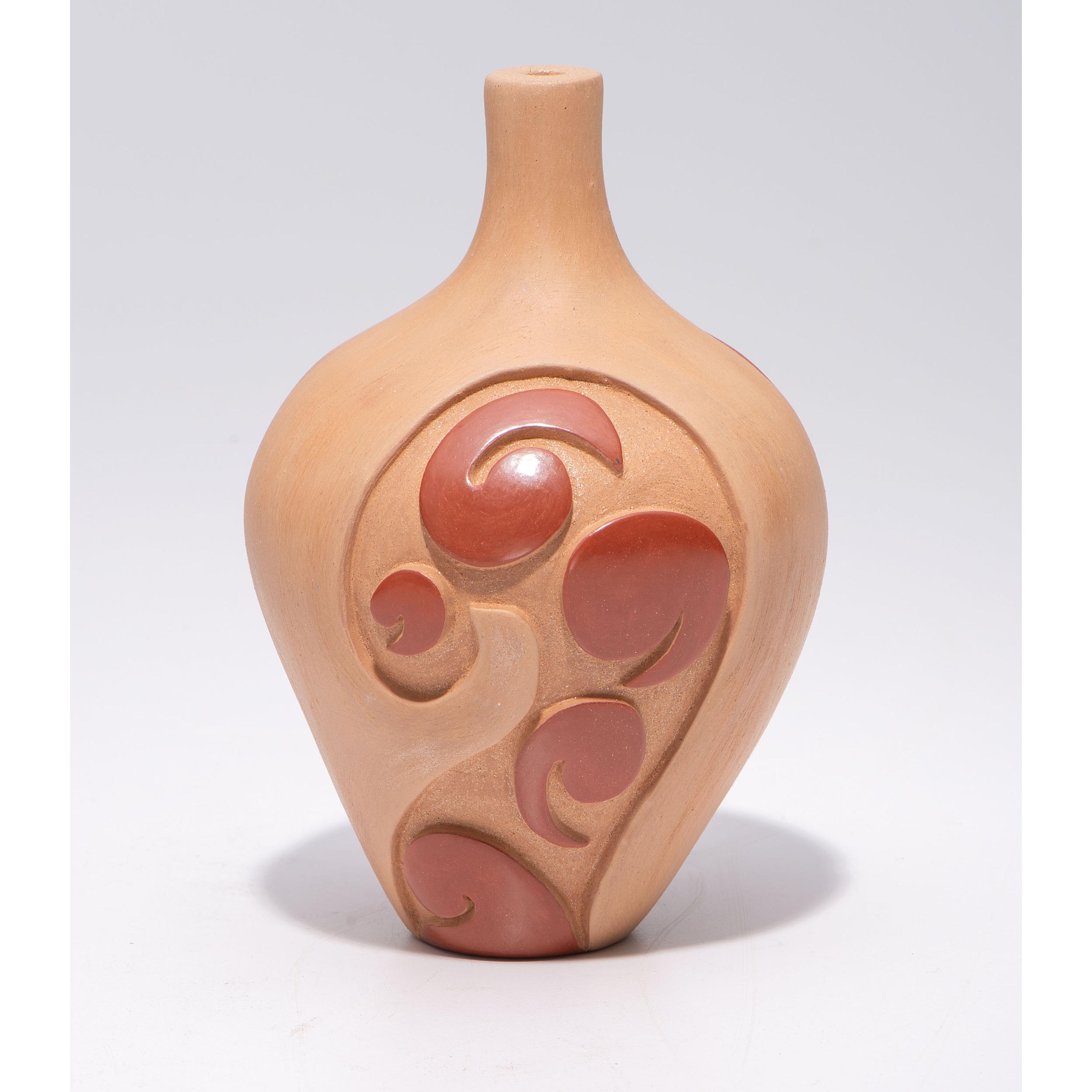 Carved Micaceous Redware Jar, with Avanyu and Raindrops