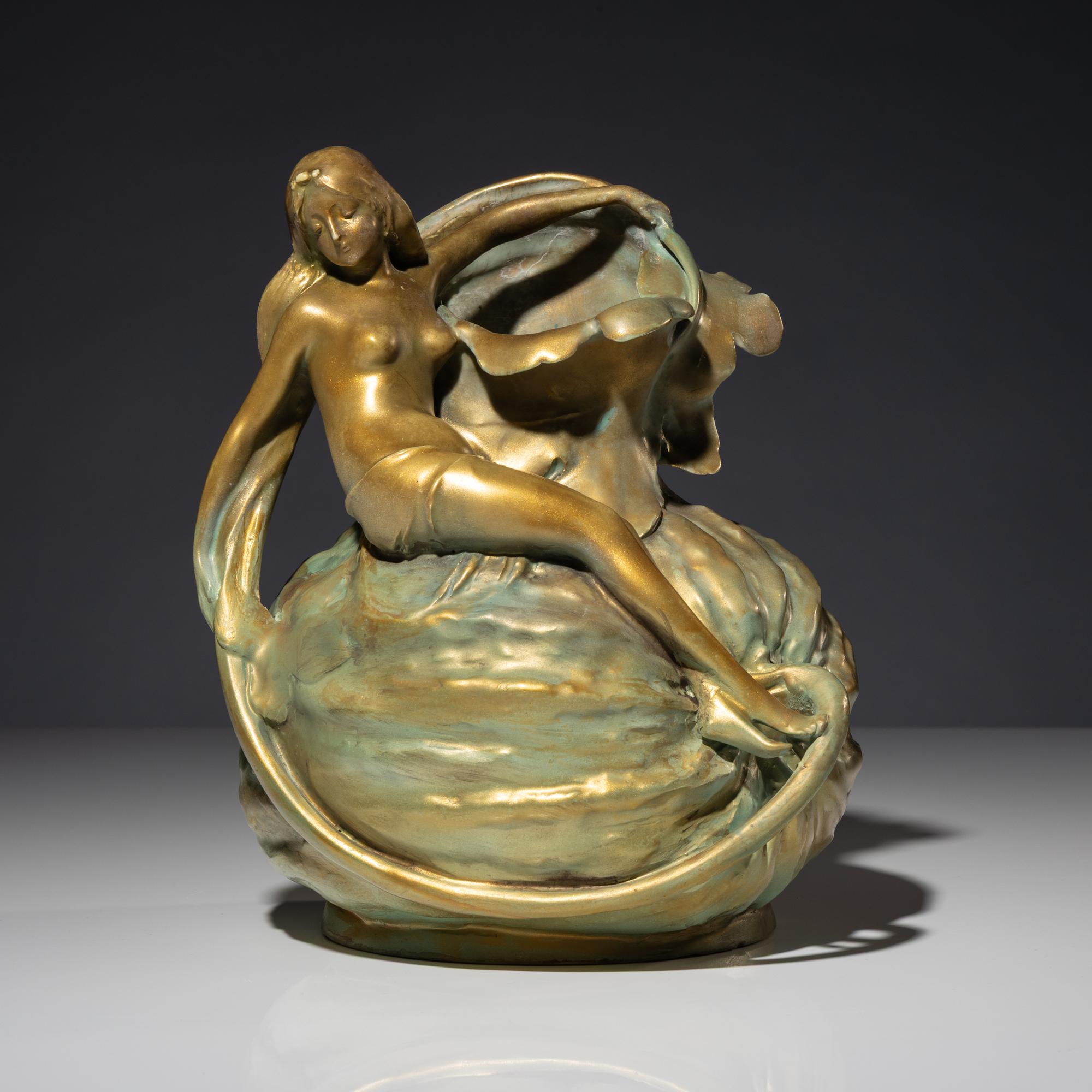 Amphora Melon form with Nouveau Nude Figure Turn-Teplitz, c. 1900