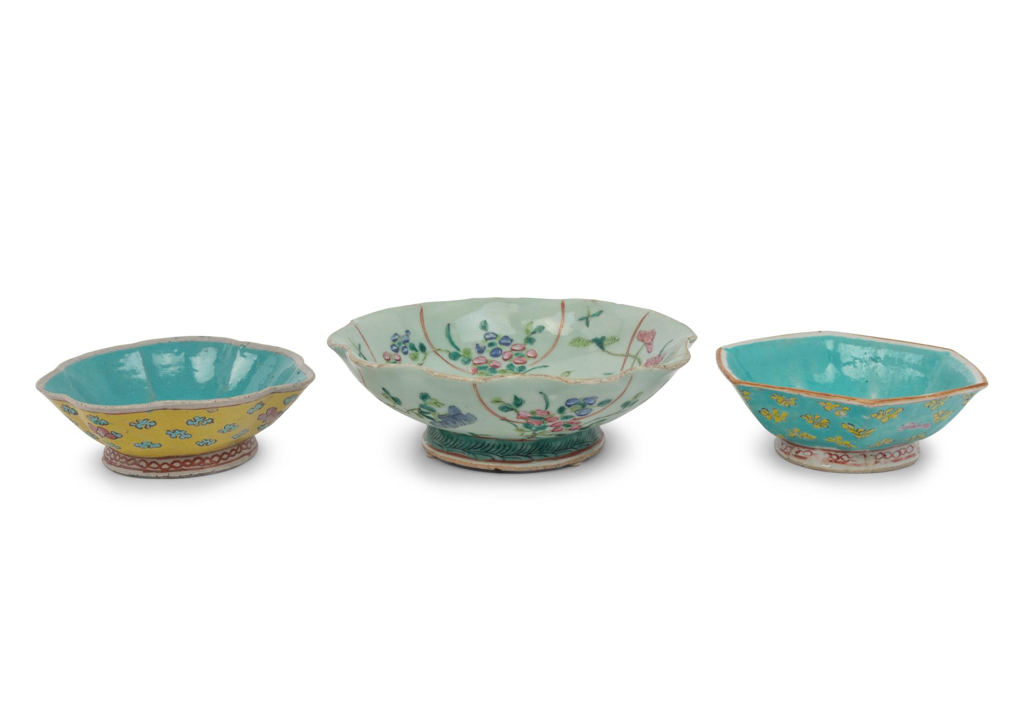 Three Chinese Famille Rose Porcelain Bowls and a Porcelain Animal Figure