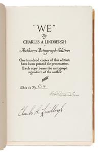 LINDBERGH, Charles A. (1902-1974). We. New York, 1927. LIMITED EDITION, one of 100 Presentation Copies.