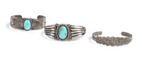 Three Southwestern Silver Bracelets Length of largest 6 x opening 1 x width 1 inches