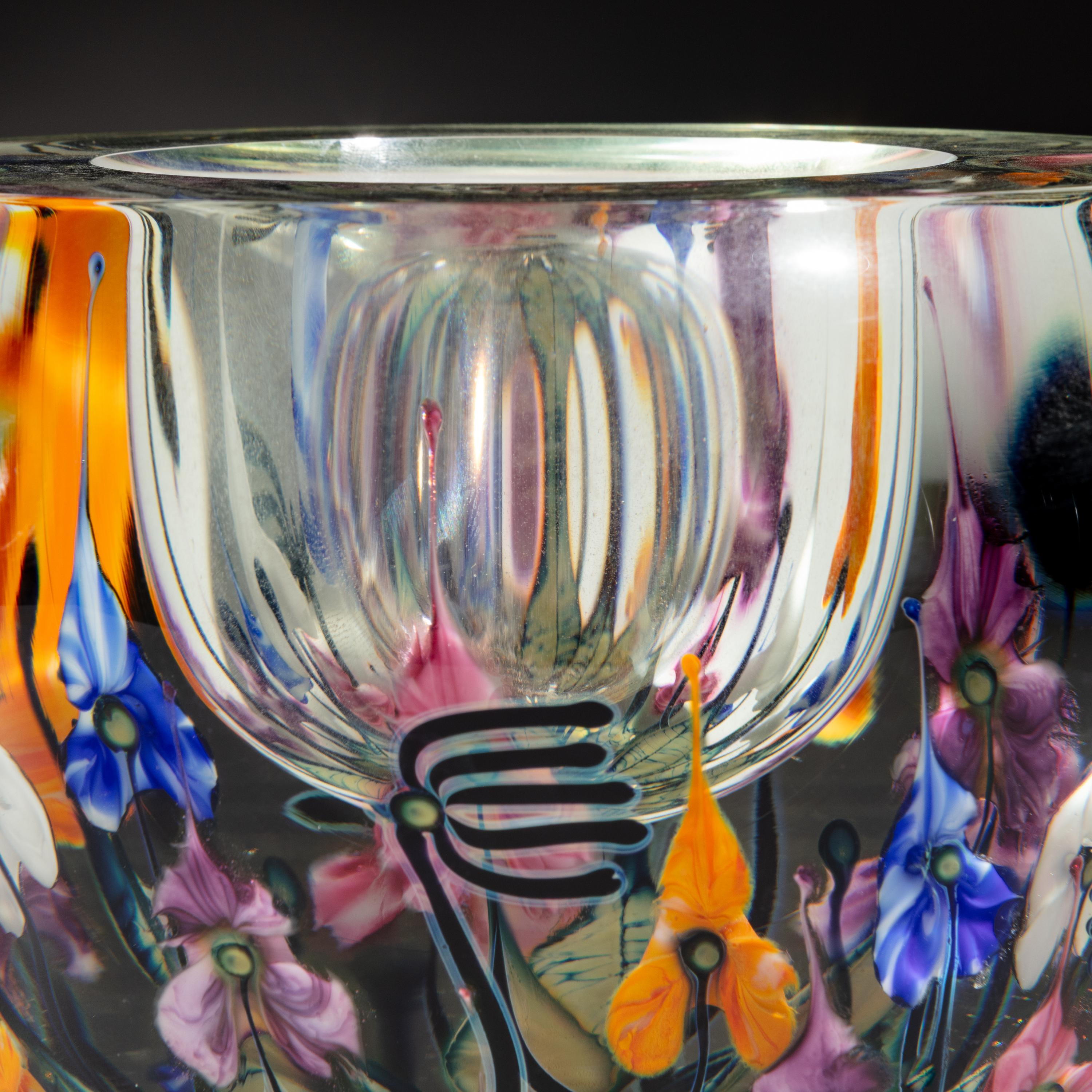 John Lotton (American, b. 1964) — Bowl, Milled Edge Vase Multi-Colored Flowers, 2003