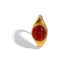 A Roman Gold and Carnelian Finger Ring with the Goddesses Ceres and Persephone