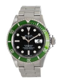 ROLEX, REF. 16610LV STAINLESS STEEL 'SUBMARINER' 'FLAT 4' 'KERMIT' WATCH, BOX, PAPERS & ROLEX SERVICE PAPERWORK