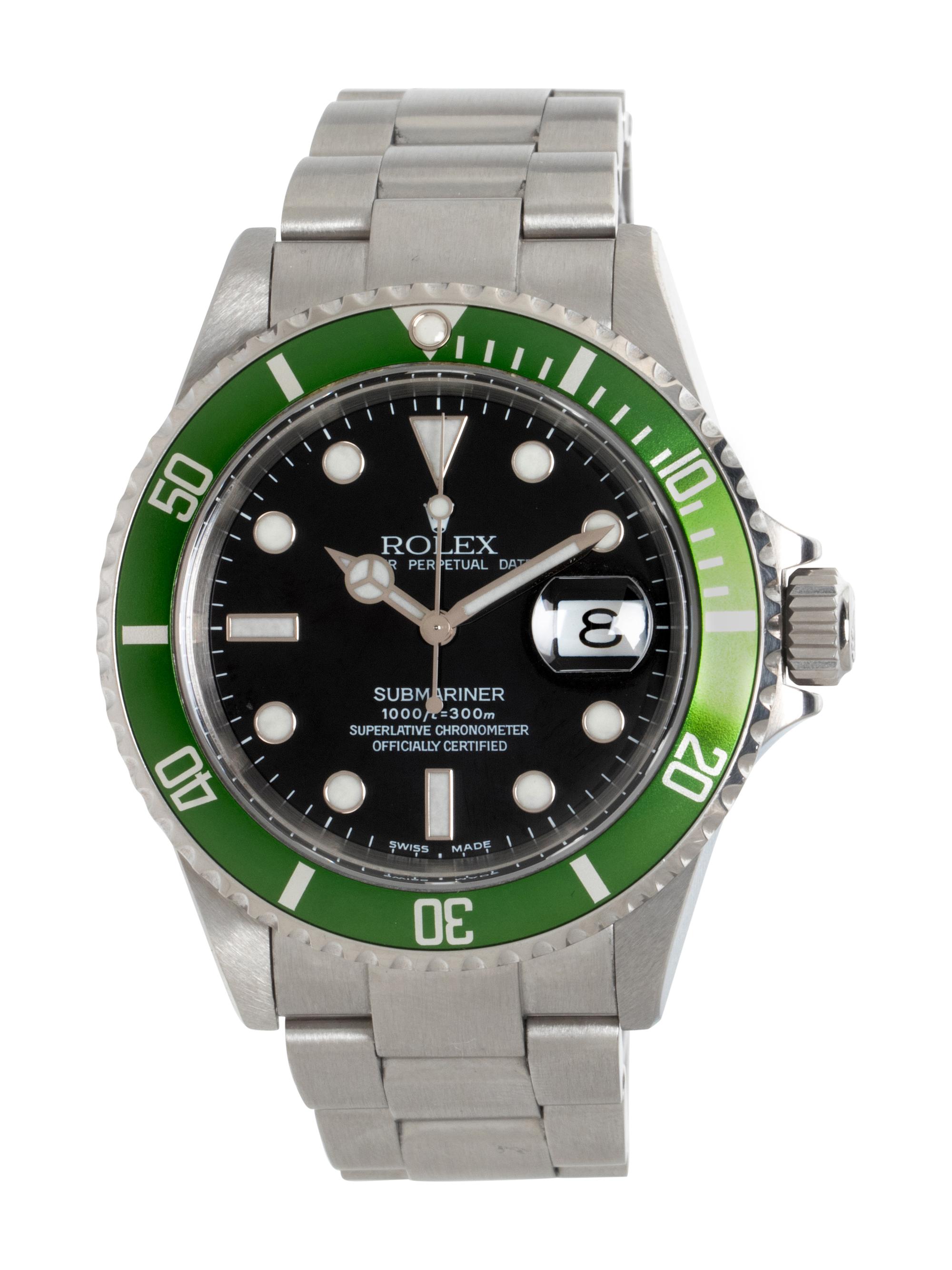 ROLEX, REF. 16610LV STAINLESS STEEL 'SUBMARINER' 'FLAT 4' 'KERMIT' WATCH, BOX, PAPERS & ROLEX SERVICE PAPERWORK