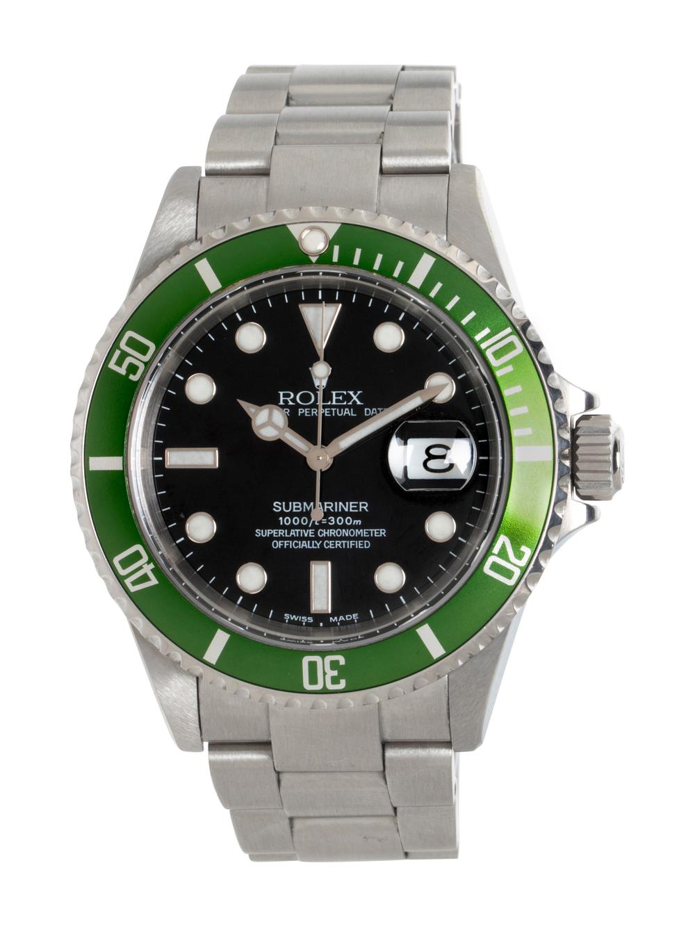 ROLEX, REF. 16610LV STAINLESS STEEL 'SUBMARINER' 'FLAT 4' 'KERMIT' WATCH, BOX, PAPERS &amp; ROLEX SERVICE PAPERWORK