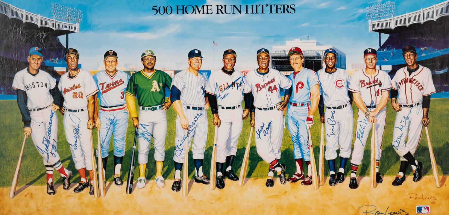 A 500 Home Run Club Signed Autograph Ron Lewis Print With Ted Williams 521 Inscription (Beckett Authentication Services Letter BAS Certified)