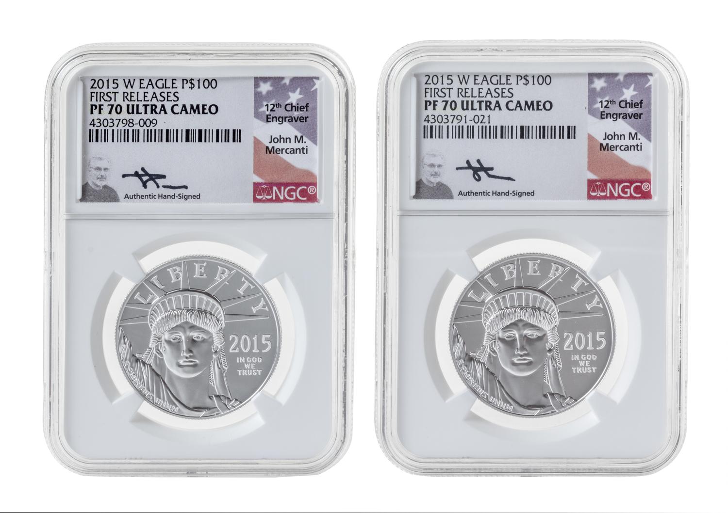A Pair of United States 2015-W First Release $100 Platinum Proofs