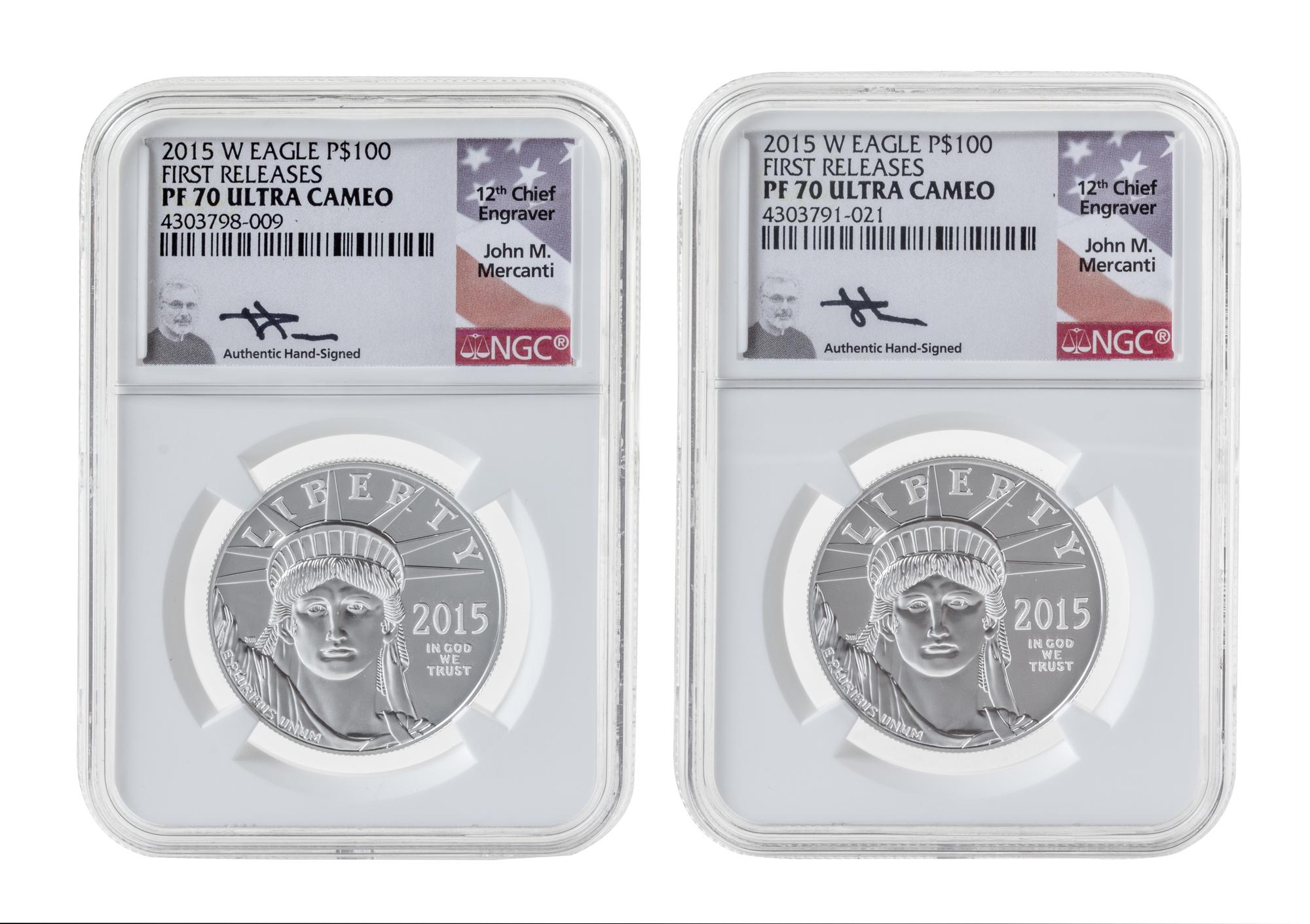 A Pair of United States 2015-W First Release $100 Platinum Proofs