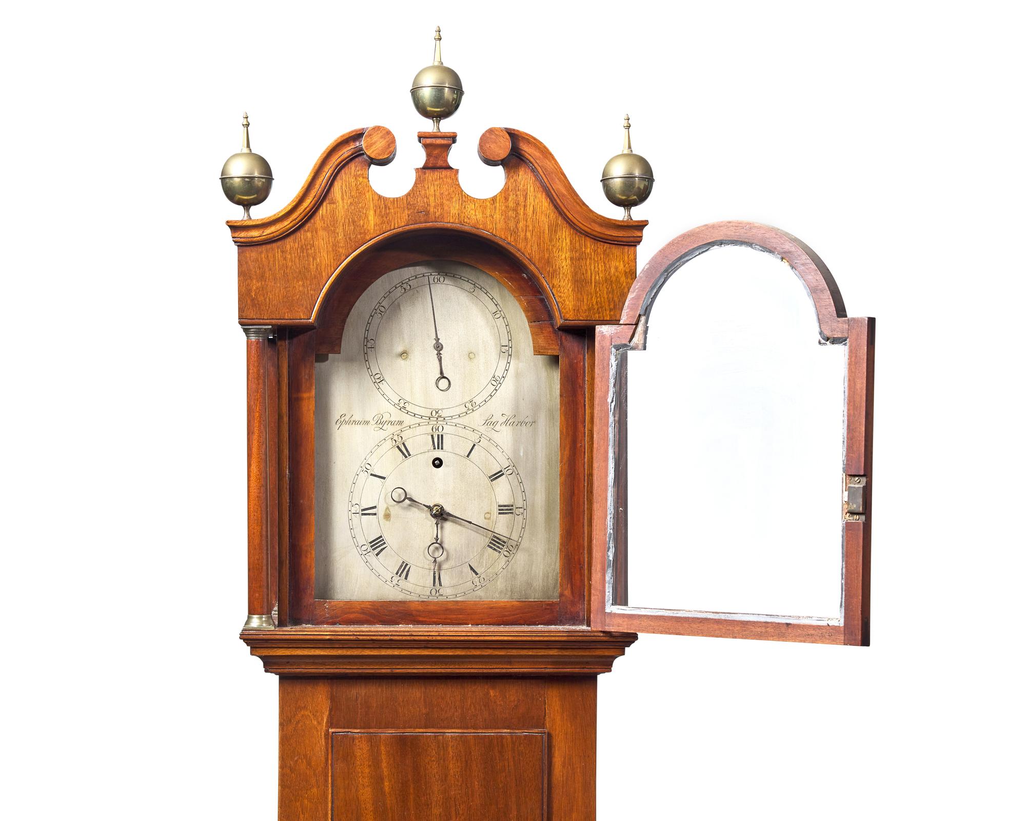 A Federal Mahogany Tall Case With Rare Astronomical Regulator Clock By Ephraim Niles Byram (1809-1881) Of Sag Harbor, New York