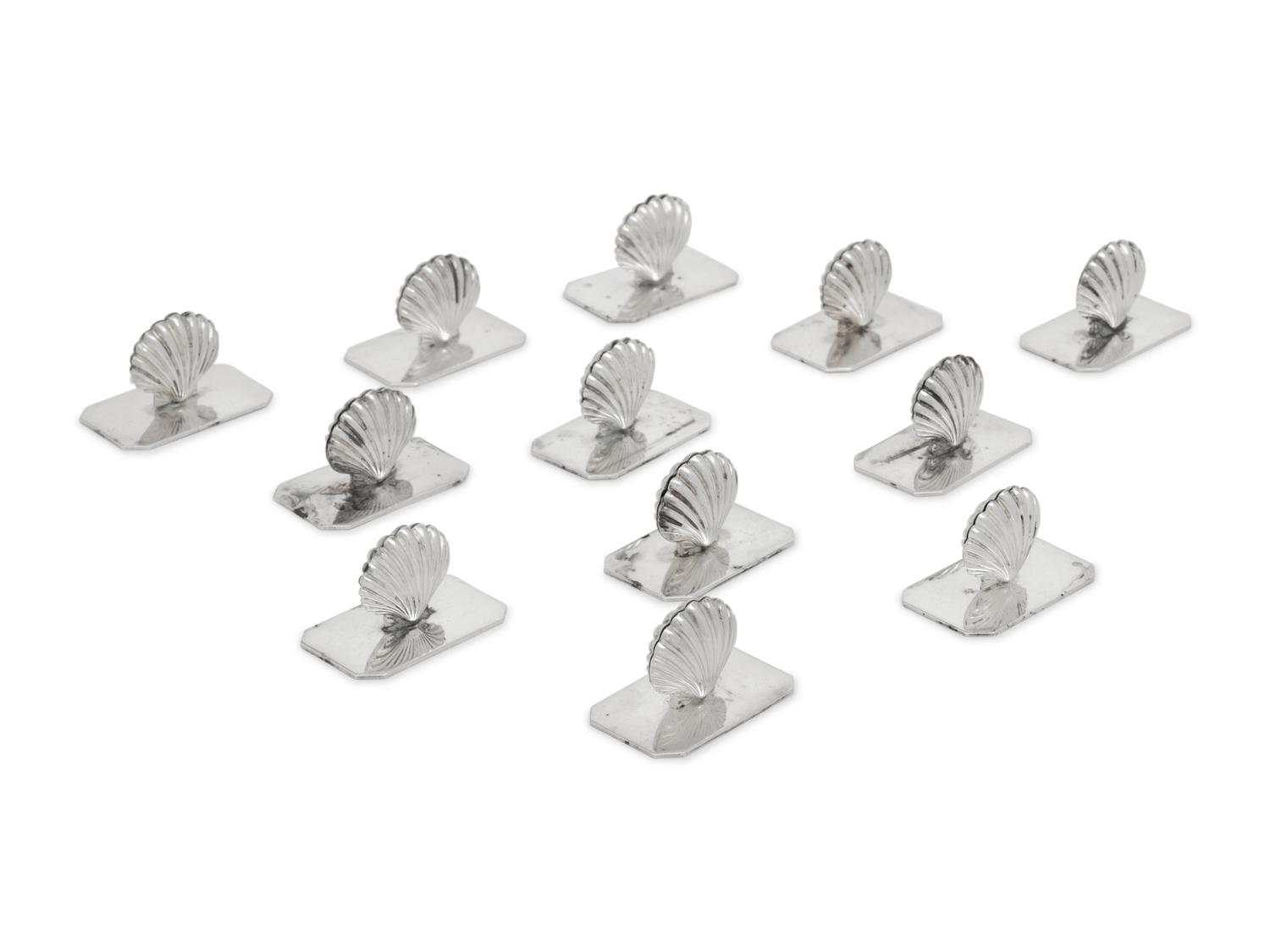 A Set of Twelve Portuguese Silver-Plate Shell-Form Place Card Holders
