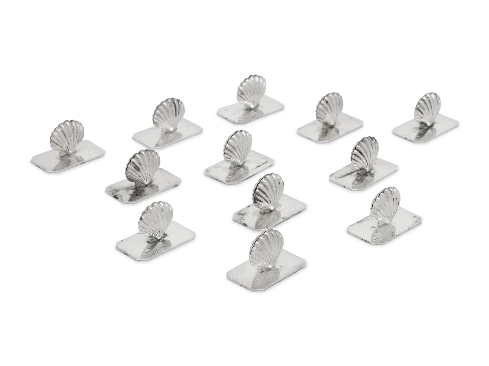 A Set of Twelve Portuguese Silver-Plate Shell-Form Place Card Holders