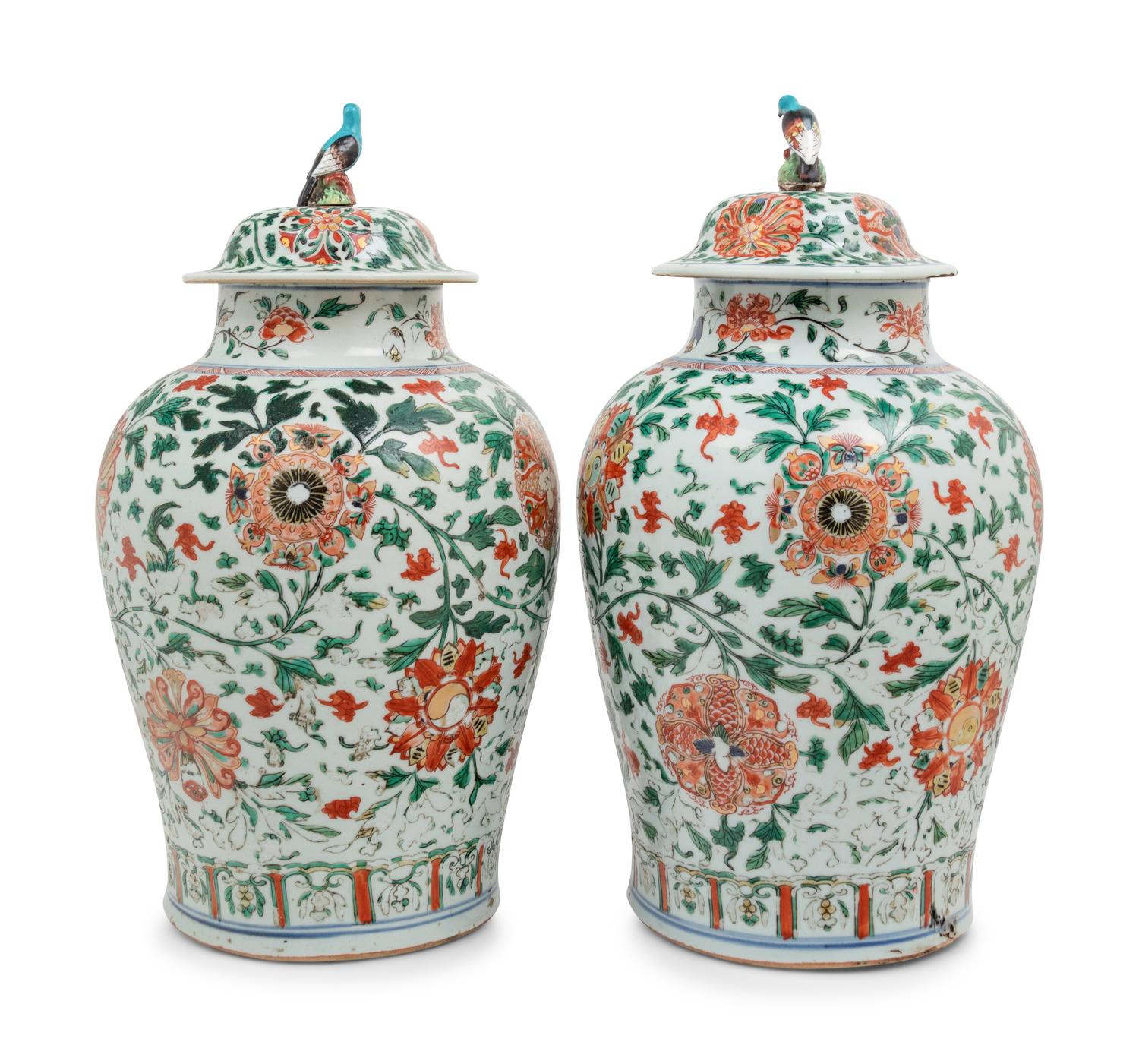 A Pair of Wucai Porcelain Covered Jars