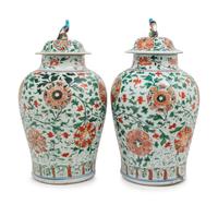 A Pair of Wucai Porcelain Covered Jars