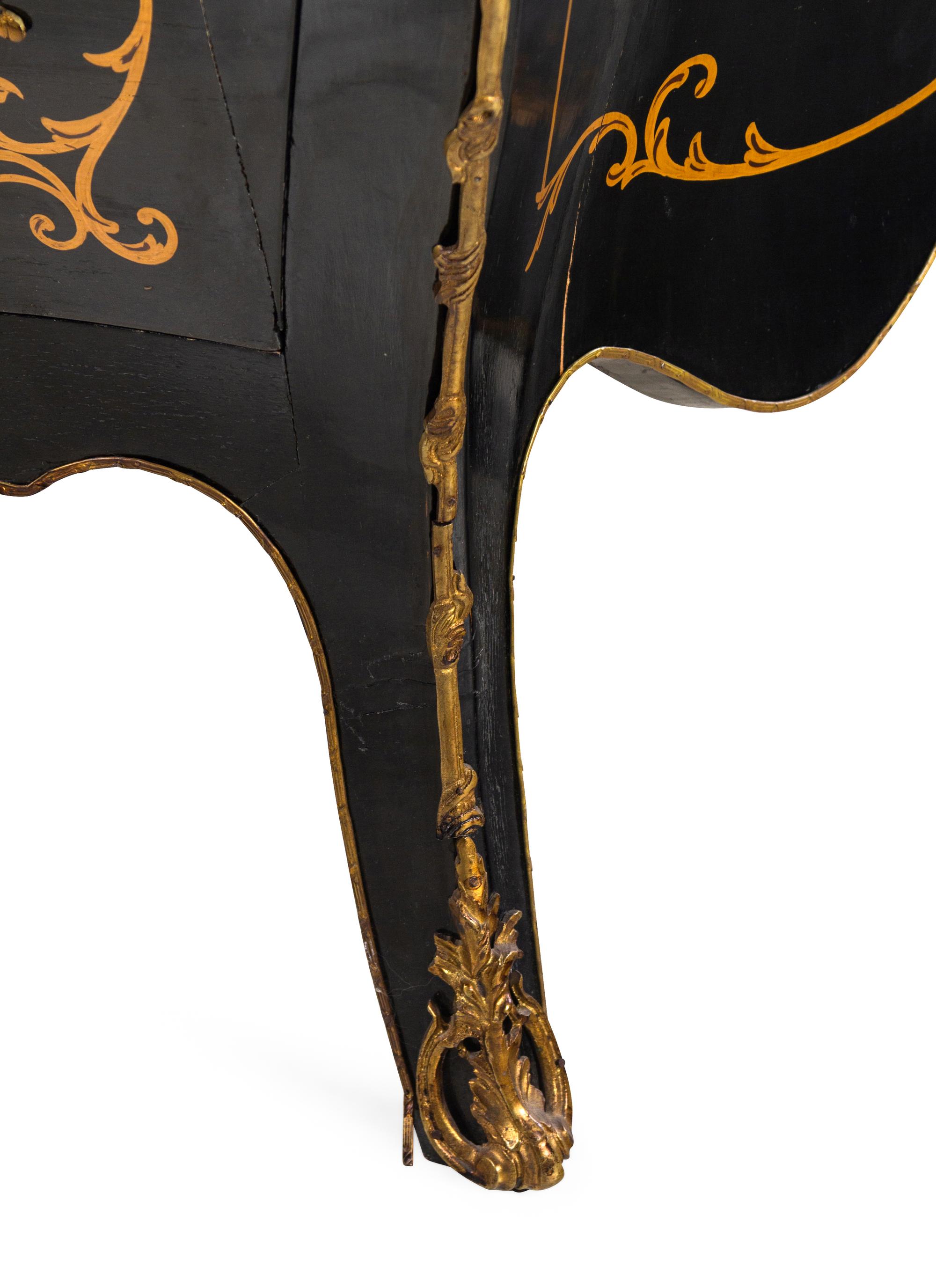 A Louis XV Style Gilt Metal Mounted Painted Marble-Top Commode