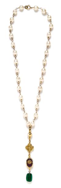 A Chanel Faux Pearl and Gripoix Necklace, 27"; Pendant: 5".