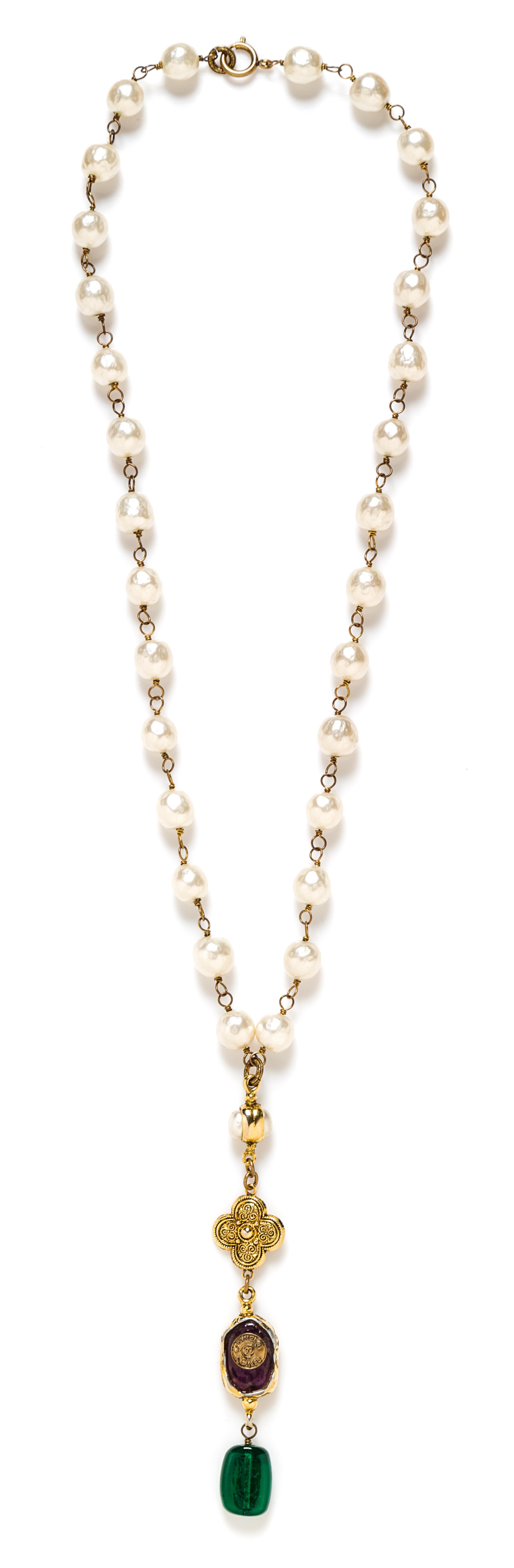 A Chanel Faux Pearl and Gripoix Necklace, 27"; Pendant: 5".