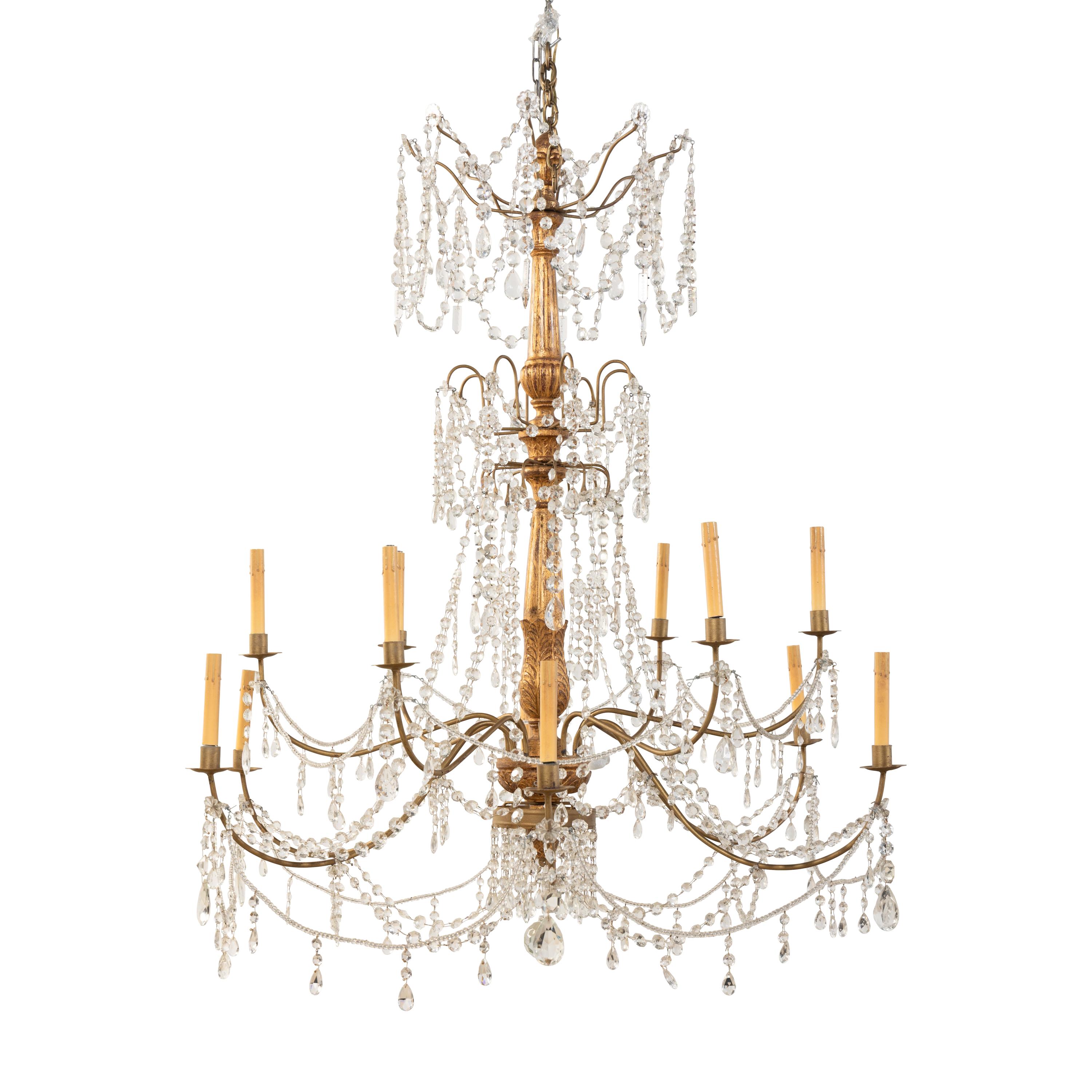 A Giltwood and Cut-Glass Twelve-Light Chandelier