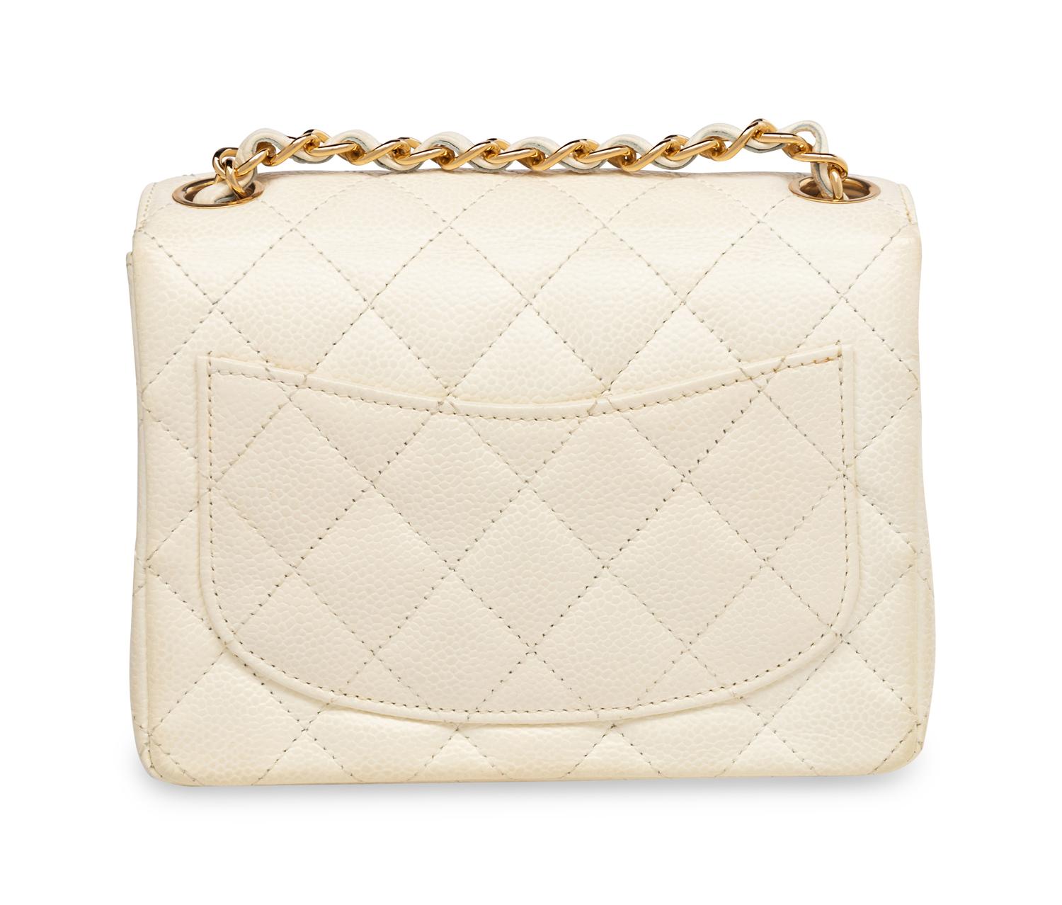 Chanel Mini Flap Bag in White Caviar Leather