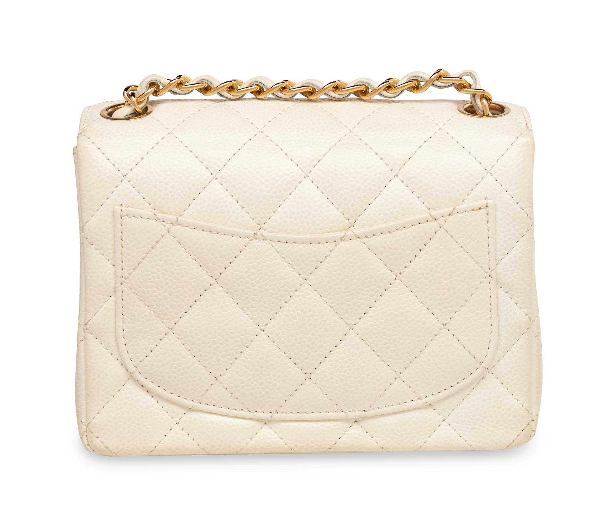 Chanel Mini Flap Bag in White Caviar Leather